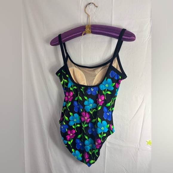 NWOT VTG 90s Speedo Black+ Neon Floral Low Back Retro One Piece Women’s L - Picture 4 of 7